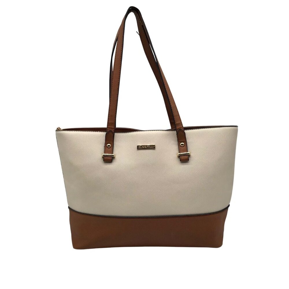 Elim & Paul White & Brown Colorblock Tote Bag